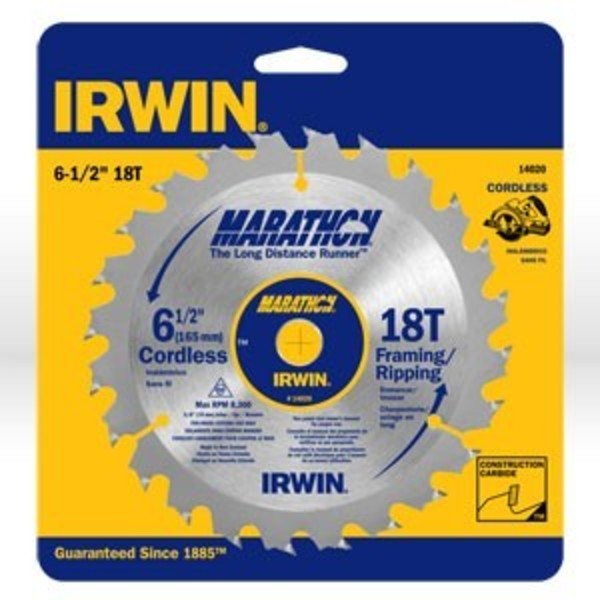 Irwin Circular Saw Blade, 6-1/2"X18T Framing/Ripping, 5/8" IR14020